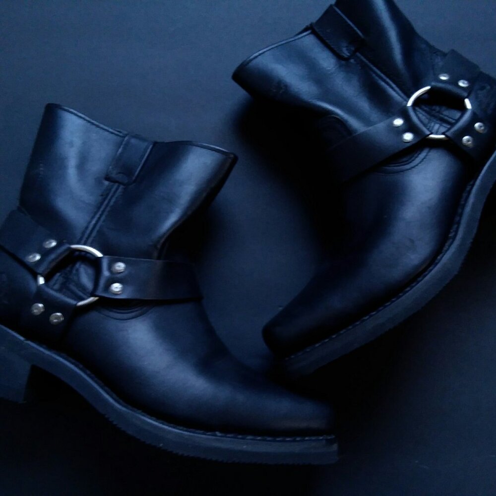 Nice Harley Davidson Biker Harness Leather Square Toe Unisex Boots Motorcycle